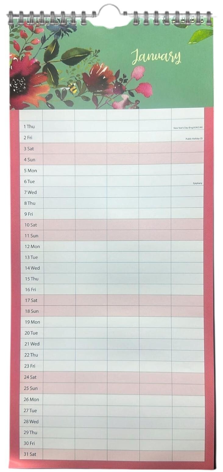2026 Large Month To view Spiral Wall Calendar 5 Columns Family Organiser Planner