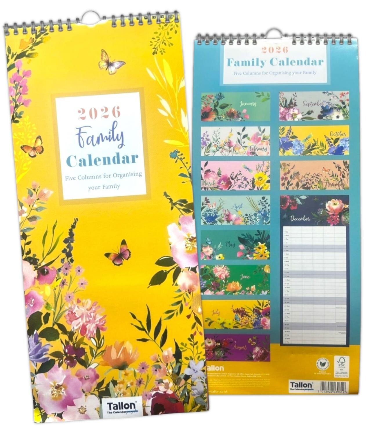 2026 Large Month To view Spiral Wall Calendar 5 Columns Family Organiser Planner
