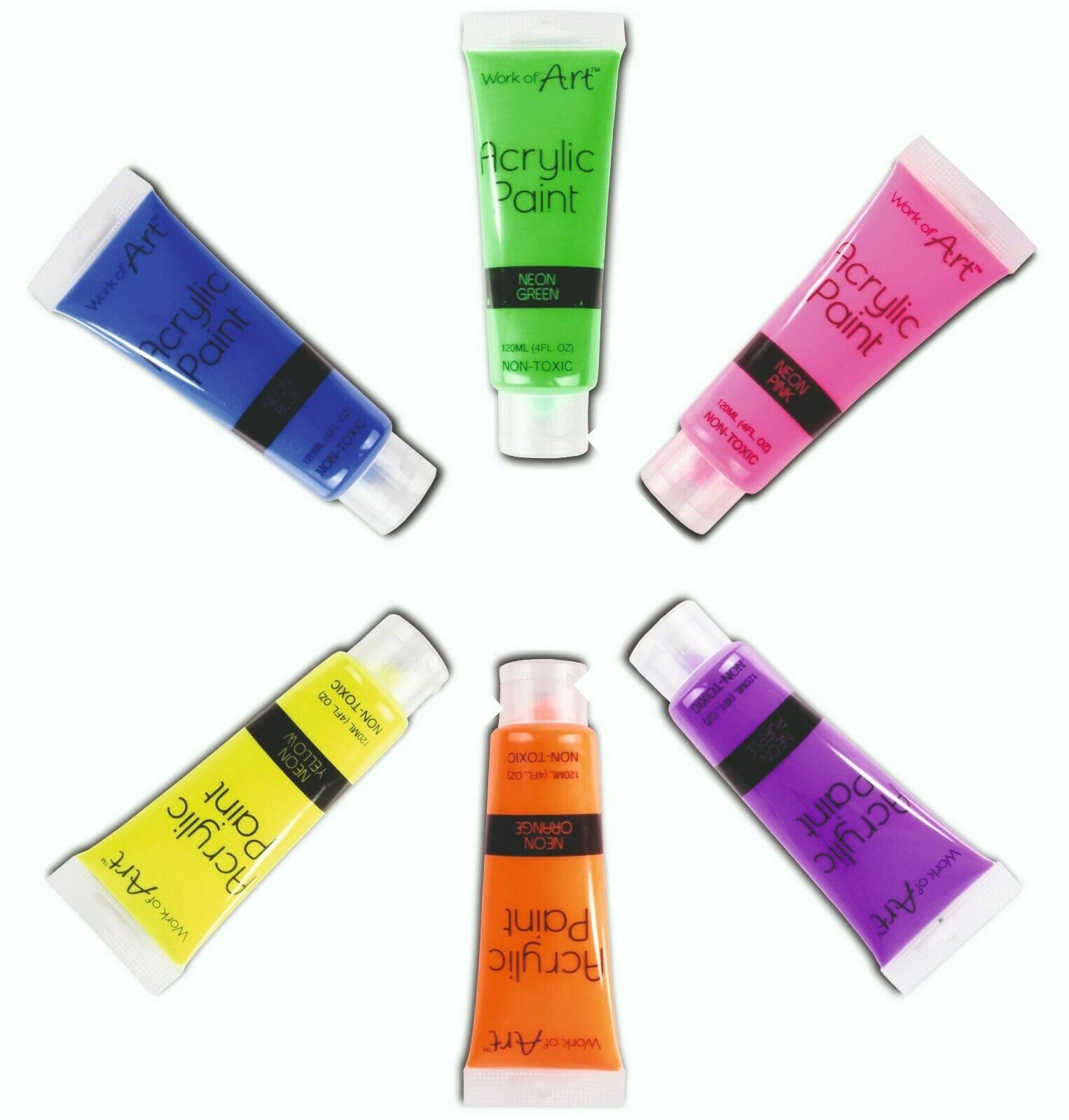 6 x Tubes Of Mixed Neon Acrylic Paint Assorted Colours Artist Paints Craft 120ml