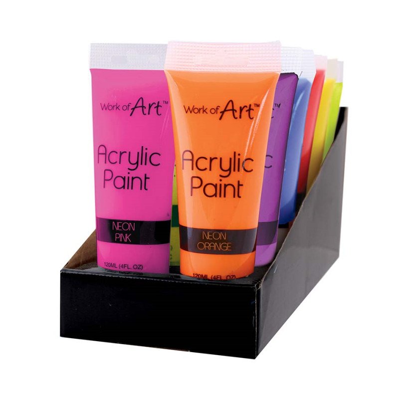 6 x Tubes Of Mixed Neon Acrylic Paint Assorted Colours Artist Paints Craft 120ml