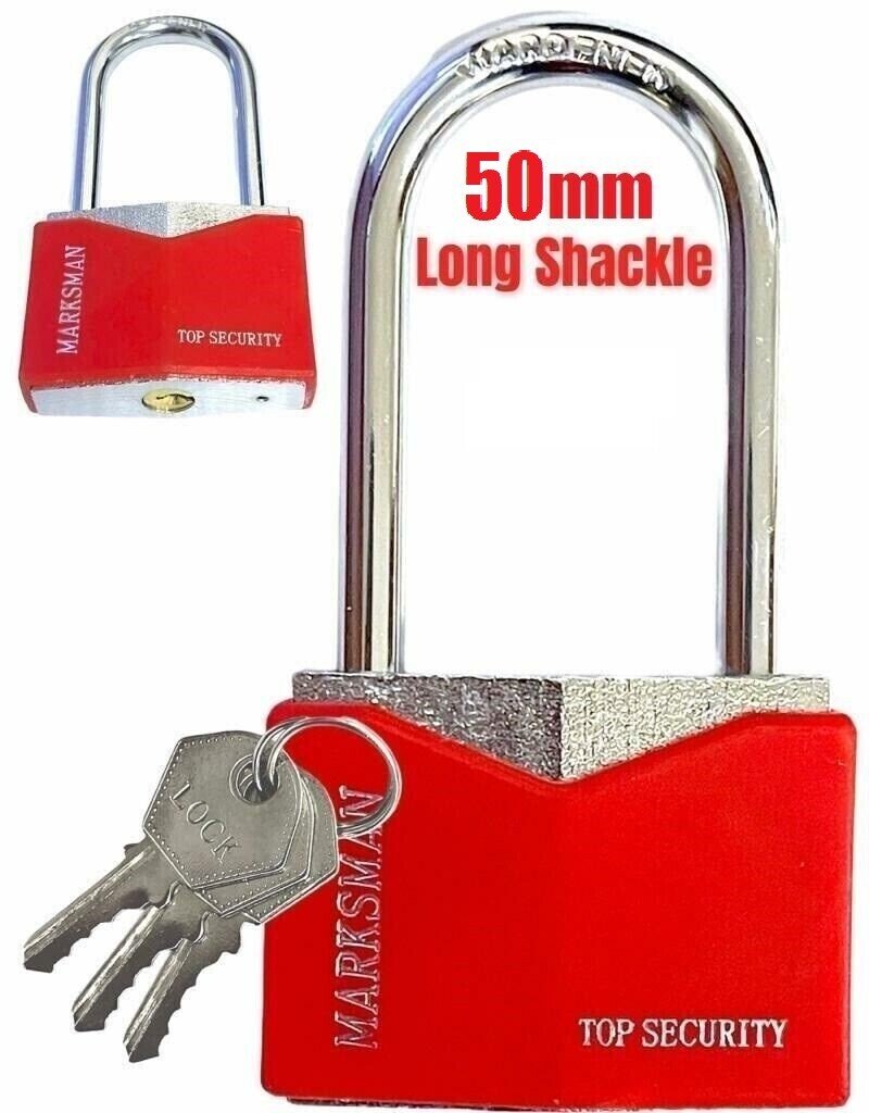 Heavy Duty Extra Long Shackle Padlock 50mm. Hardened Steel Security Padlocks