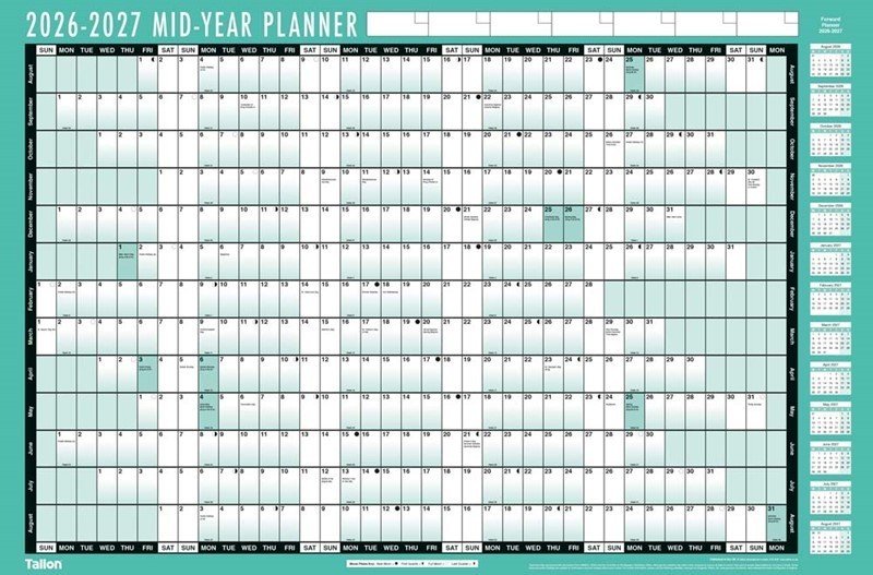 A1 2026-2027 Academic Mid Year Student Wall Planner Calendar Pen Sticker Aug-Aug