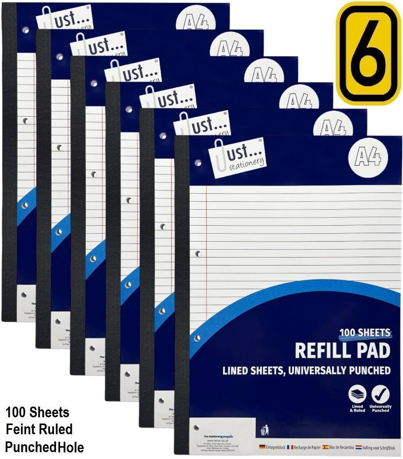 A4 Refill Pad Ruled 100 Sheets Margin Lined Writing Note Book Punched Holes Pad