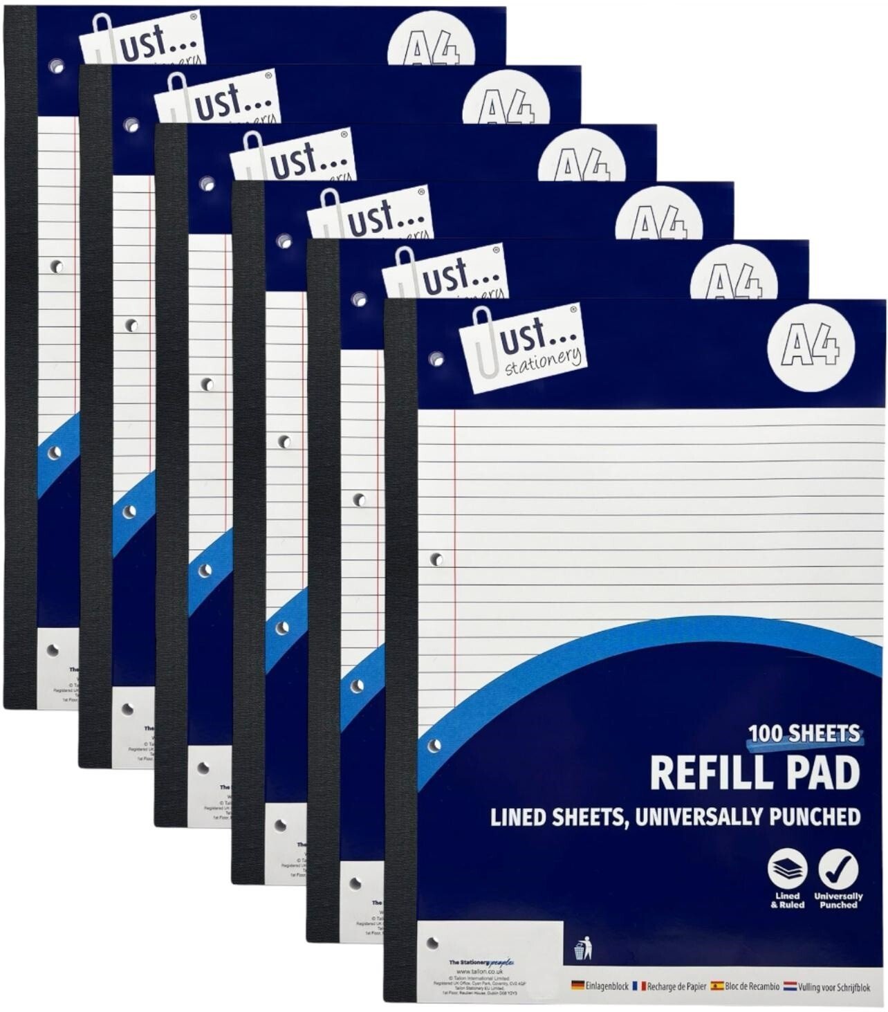 A4 Refill Pad Ruled 100 Sheets Margin Lined Writing Note Book Punched Holes Pad