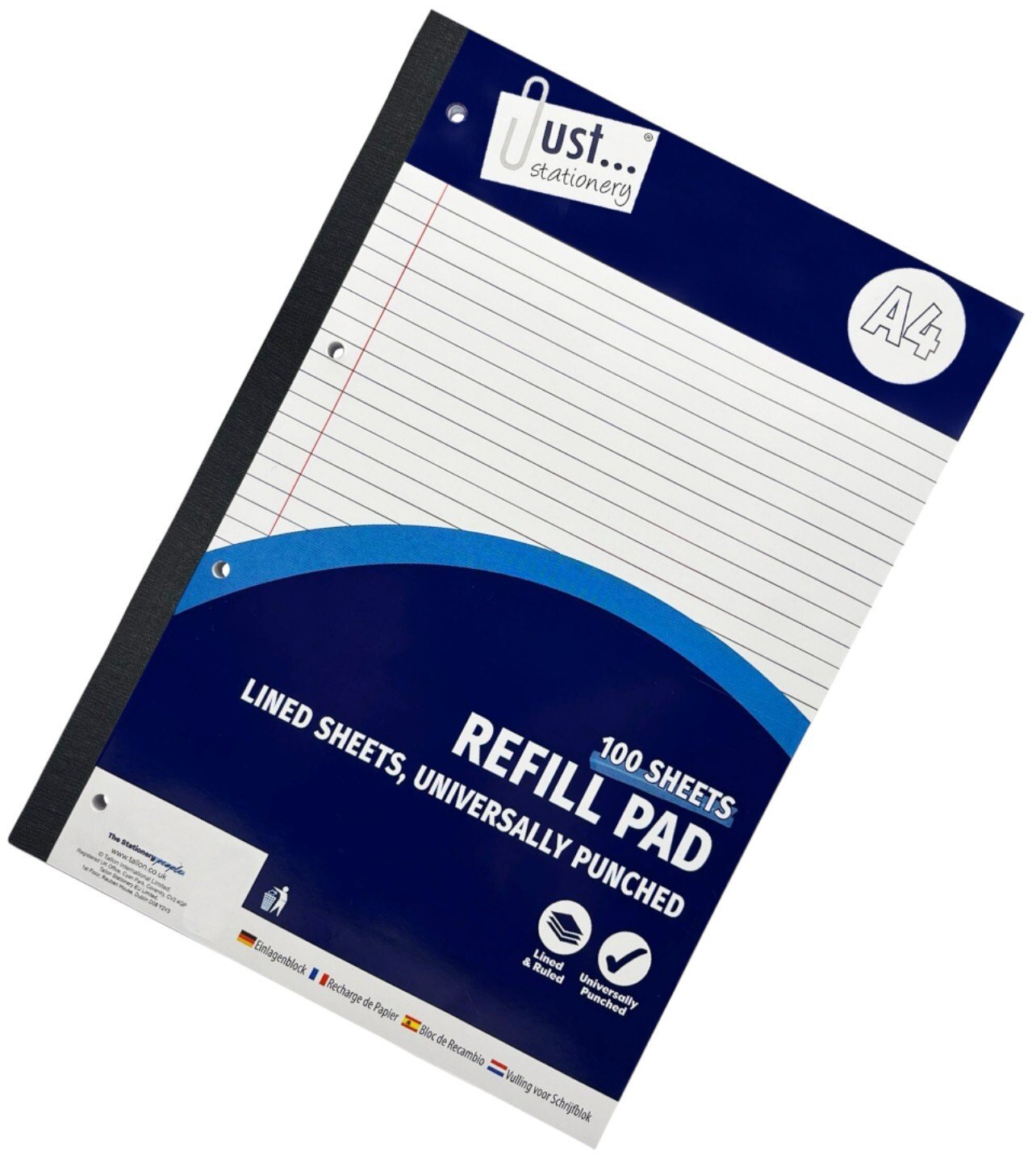 A4 Refill Pad Ruled 100 Sheets Margin Lined Writing Note Book Punched Holes Pad