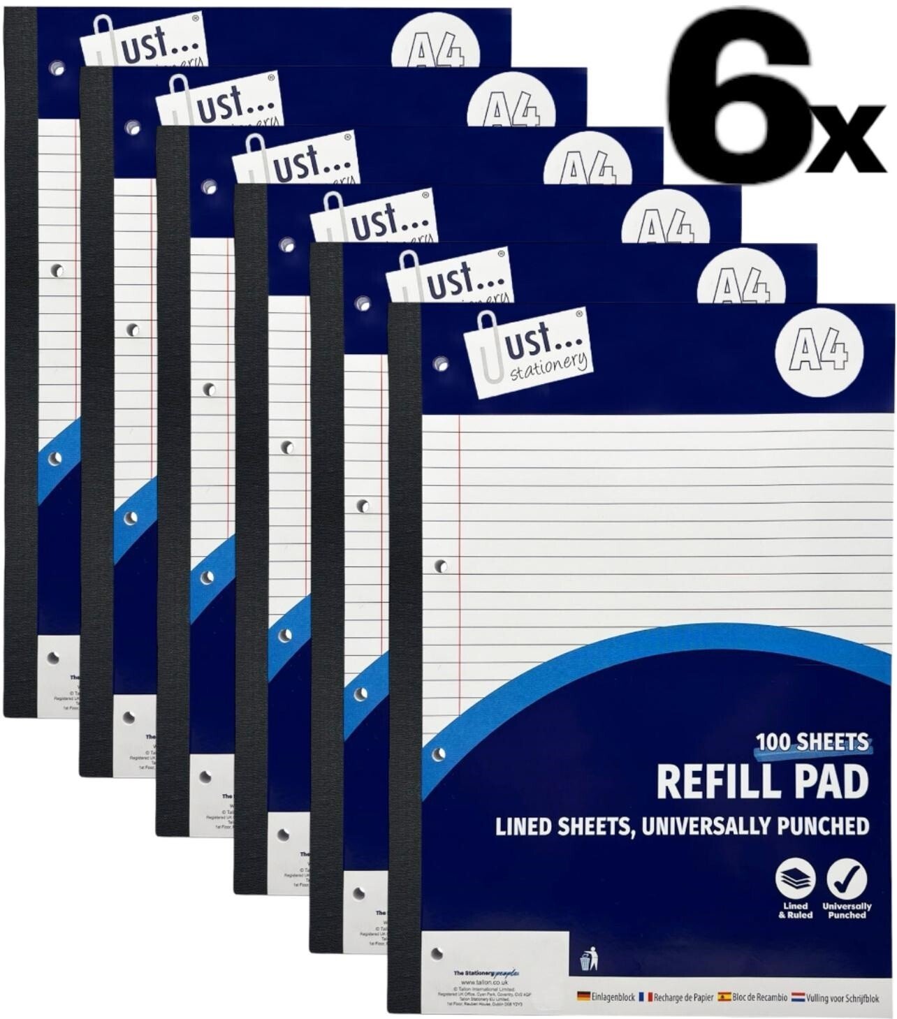 A4 Refill Pad Ruled 100 Sheets Margin Lined Writing Note Book Punched Holes Pad