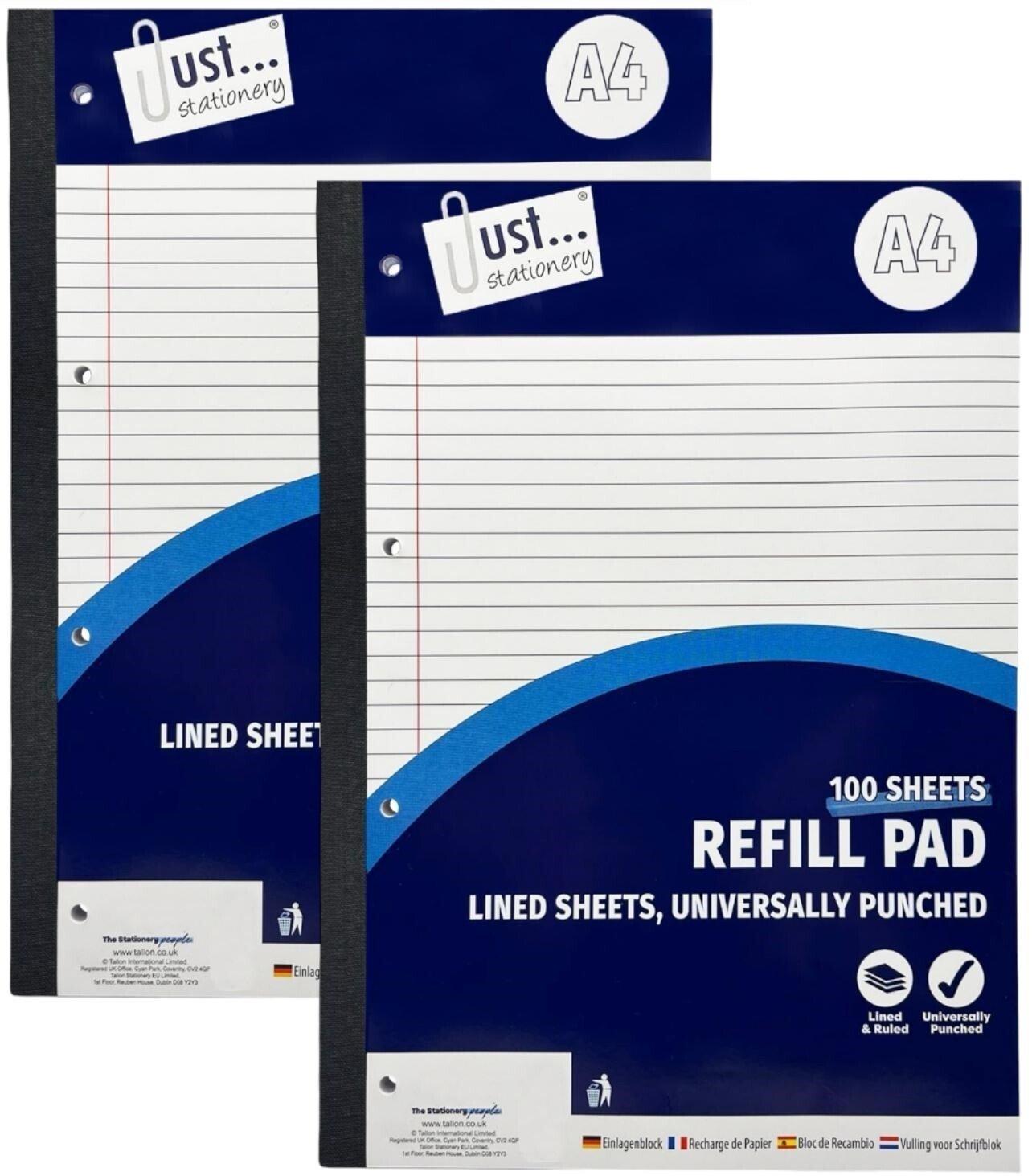 2x 100 Pages Refill Pad A4 High Quality Lined Paper Wide Ruled Margin Notes Book