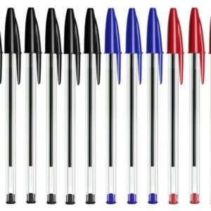 24 Ballpoint Pens Set | High Quality Medium Ball Point Pen Biros Black Blue Red