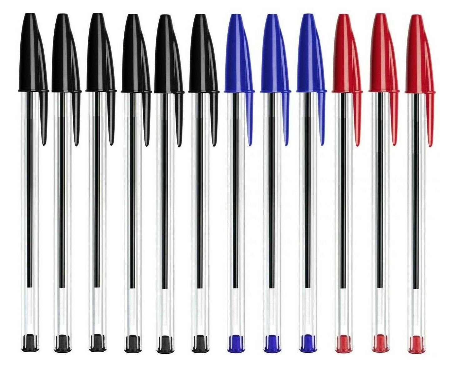 24 Ballpoint Pens Set | High Quality Medium Ball Point Pen Biros Black Blue Red