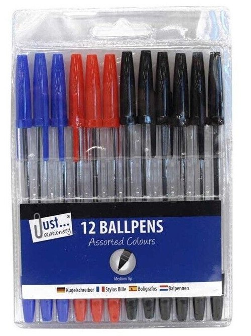 24 Ballpoint Pens Set | High Quality Medium Ball Point Pen Biros Black Blue Red