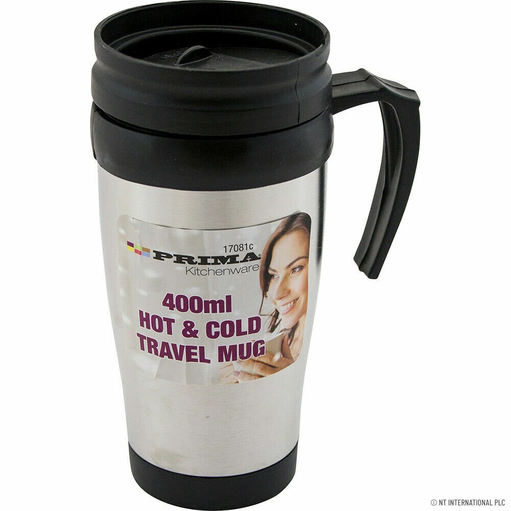PRIMA Thermos Steel Travel Mug Tea Coffee Thermal Drink Cup Slide Top 400ml