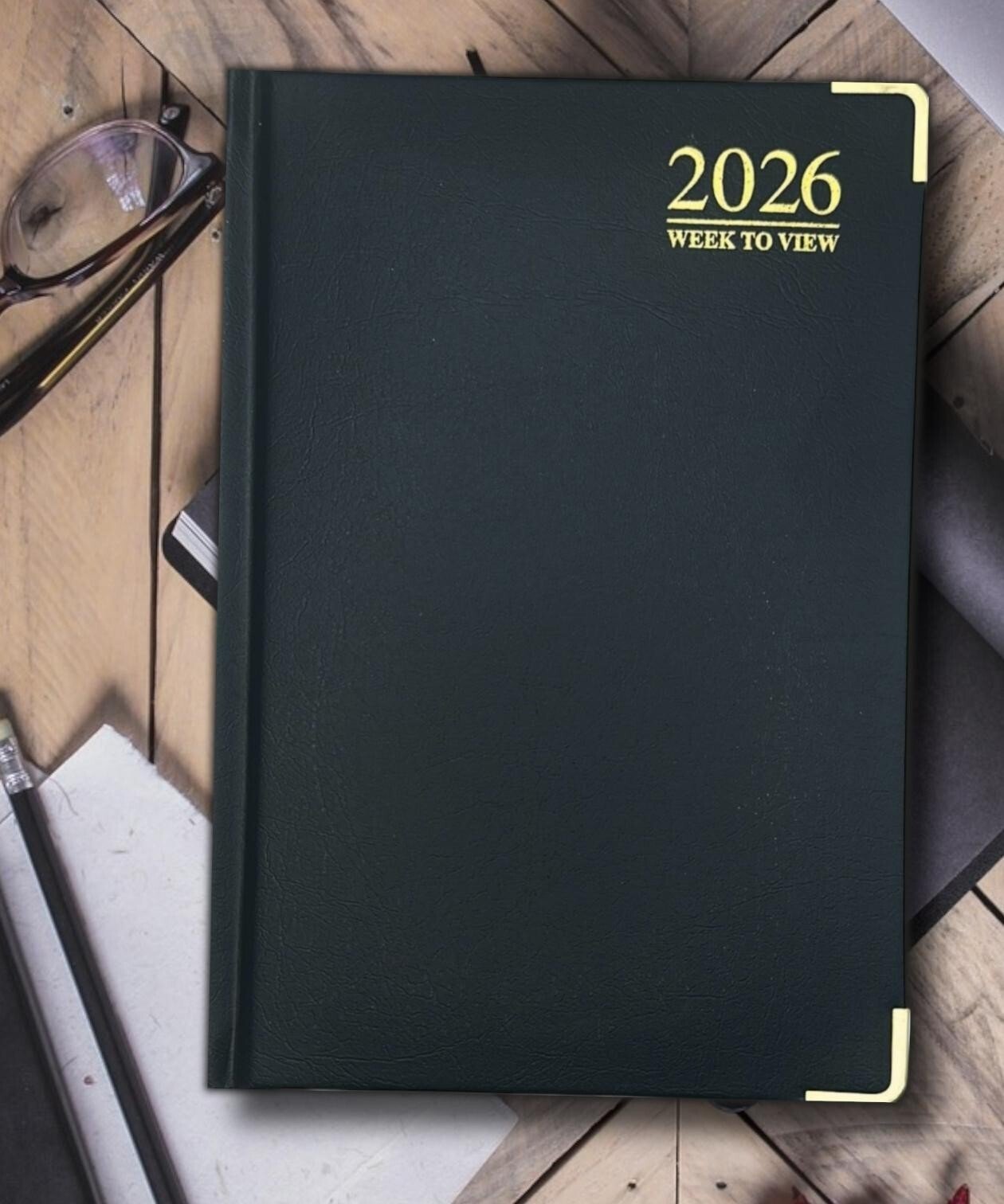 2026 A5 A6 A4 Week To View Diary Padded Metal Corner Desk Diary hardback office