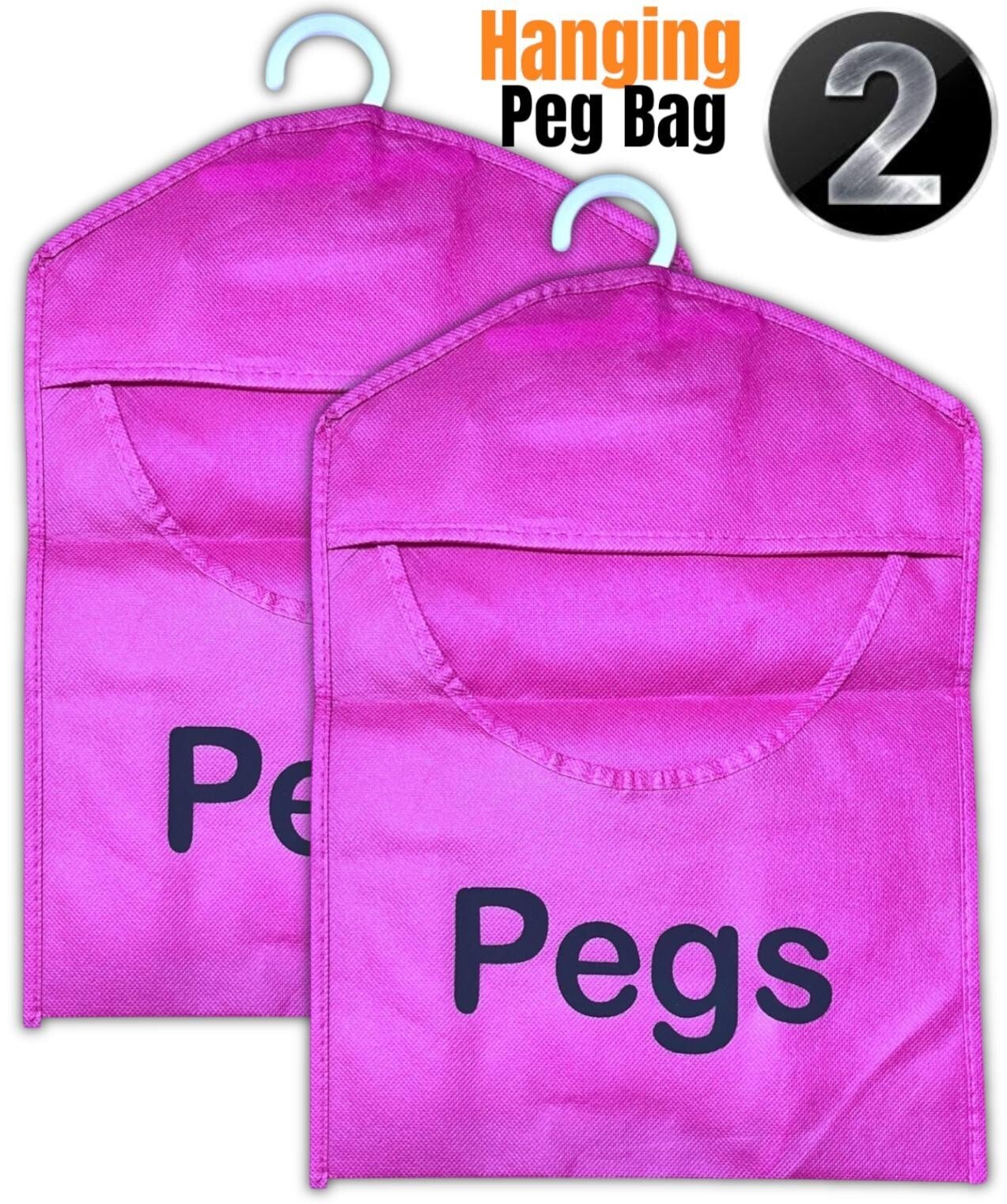 PEG BAG HANGING PEG BAG HANGER CLOTHES/LAUNDRY WASHING LINE PEGS HOLDER- 2 Pack