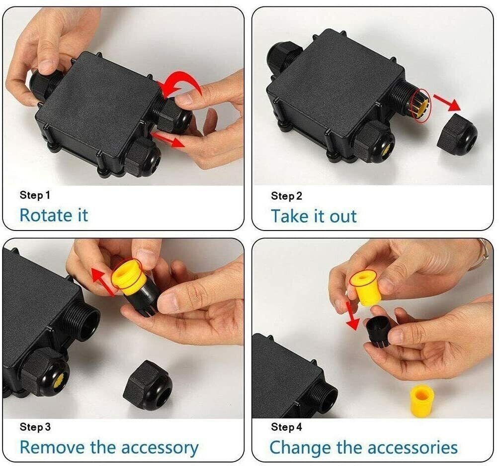 3 Way Waterproof Electrical IP68 Junction Box Cable Connector Wire Outdoor UK