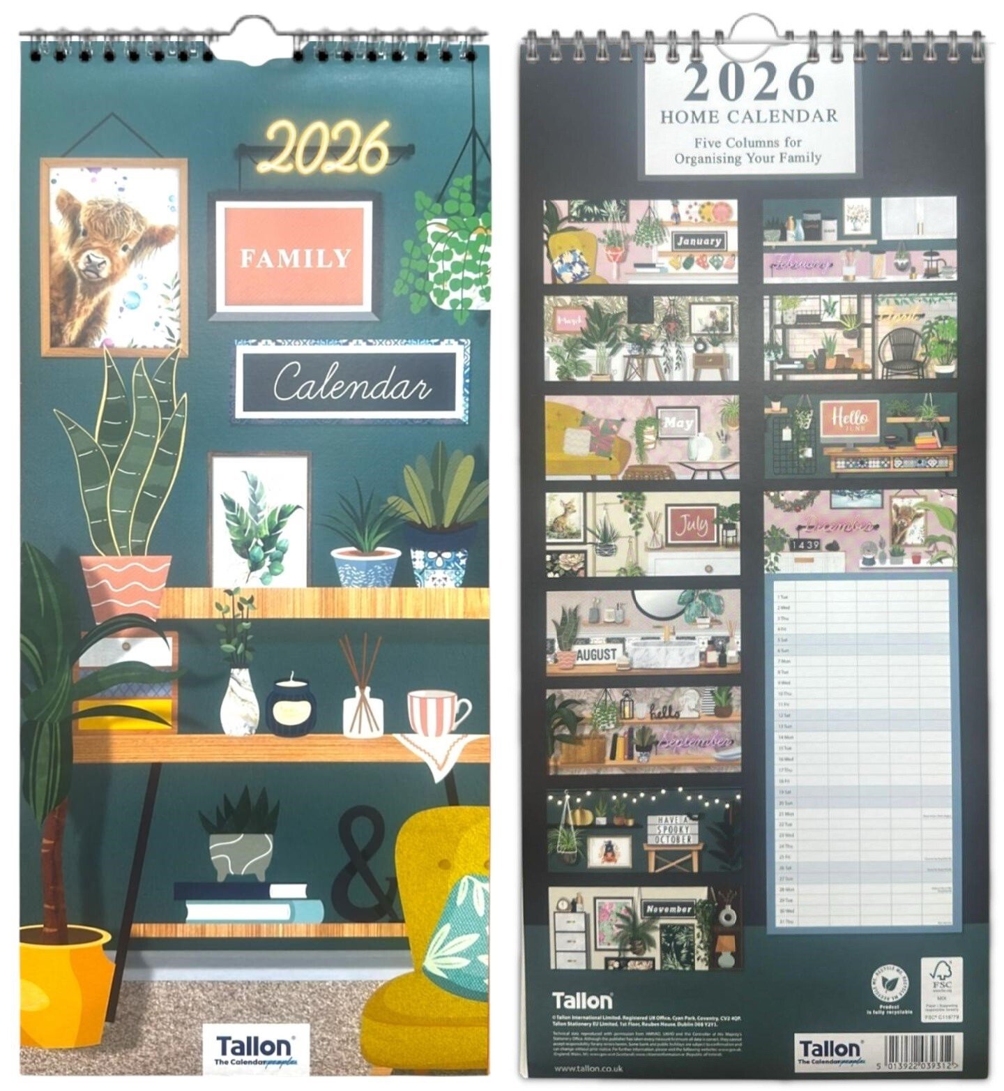 2026 Family Organiser 5 Columns Premium Wall Calendar Planner Month to View