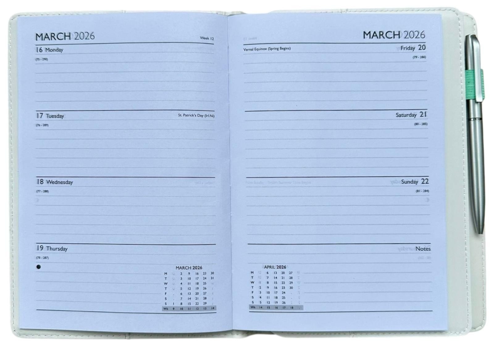 2026 Diary A5 Week To View Full Year Planner Desk Luxury Leather Cover With Pen