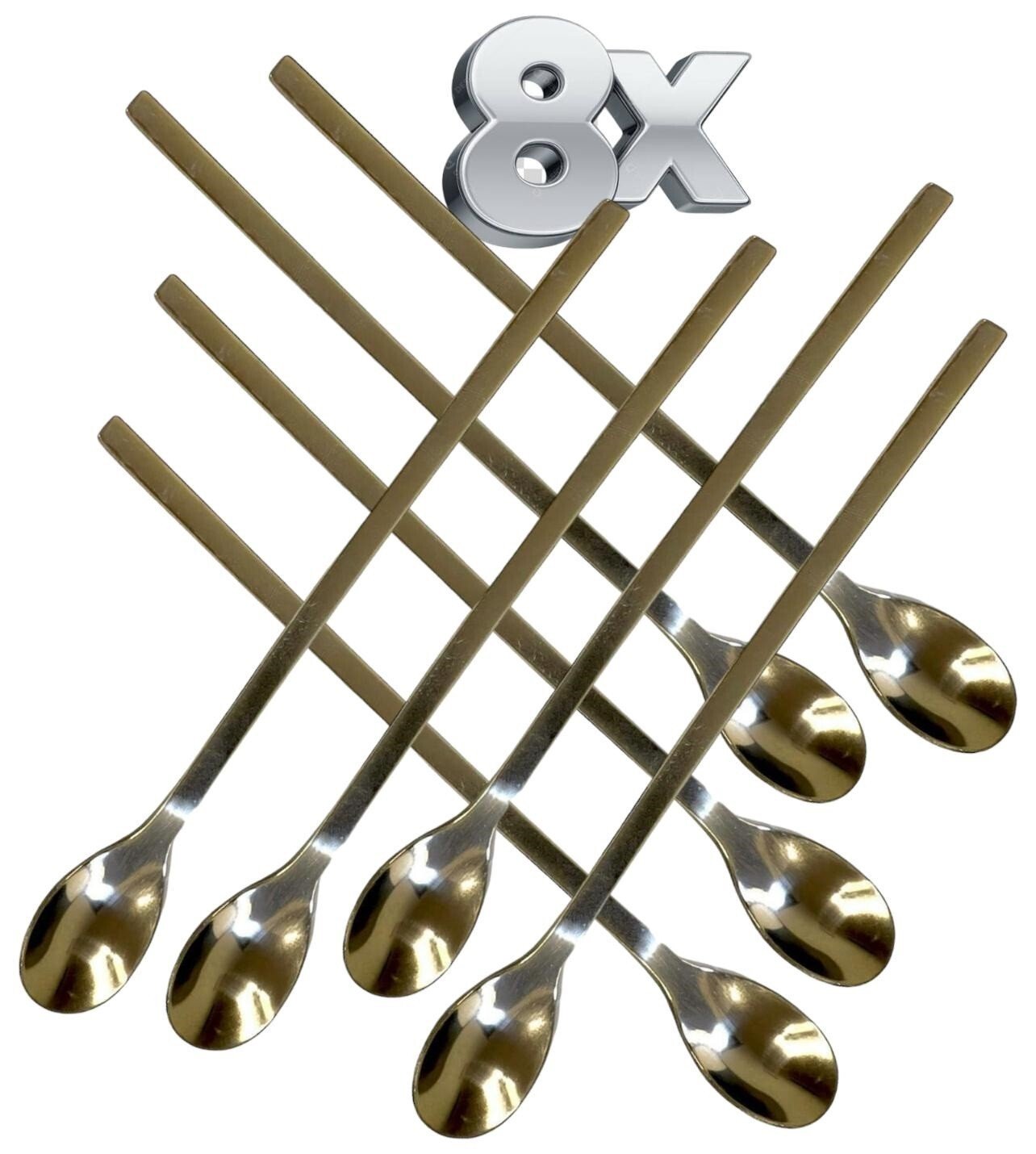 8 x Long Handled Cocktail Spoons Knickerbocker Latte Sundae Teaspoons Bar Tool