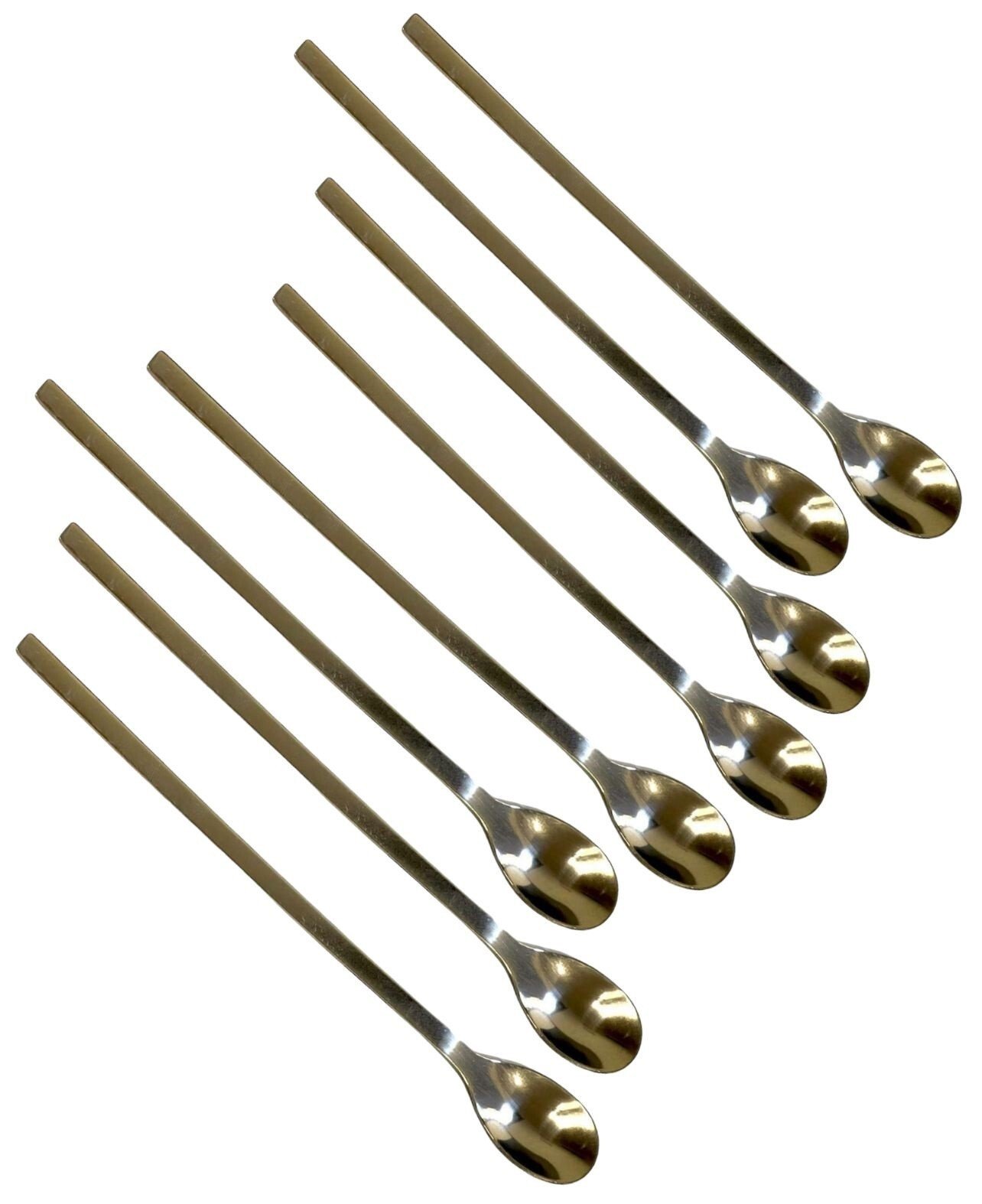 8 x Long Handled Cocktail Spoons Knickerbocker Latte Sundae Teaspoons Bar Tool