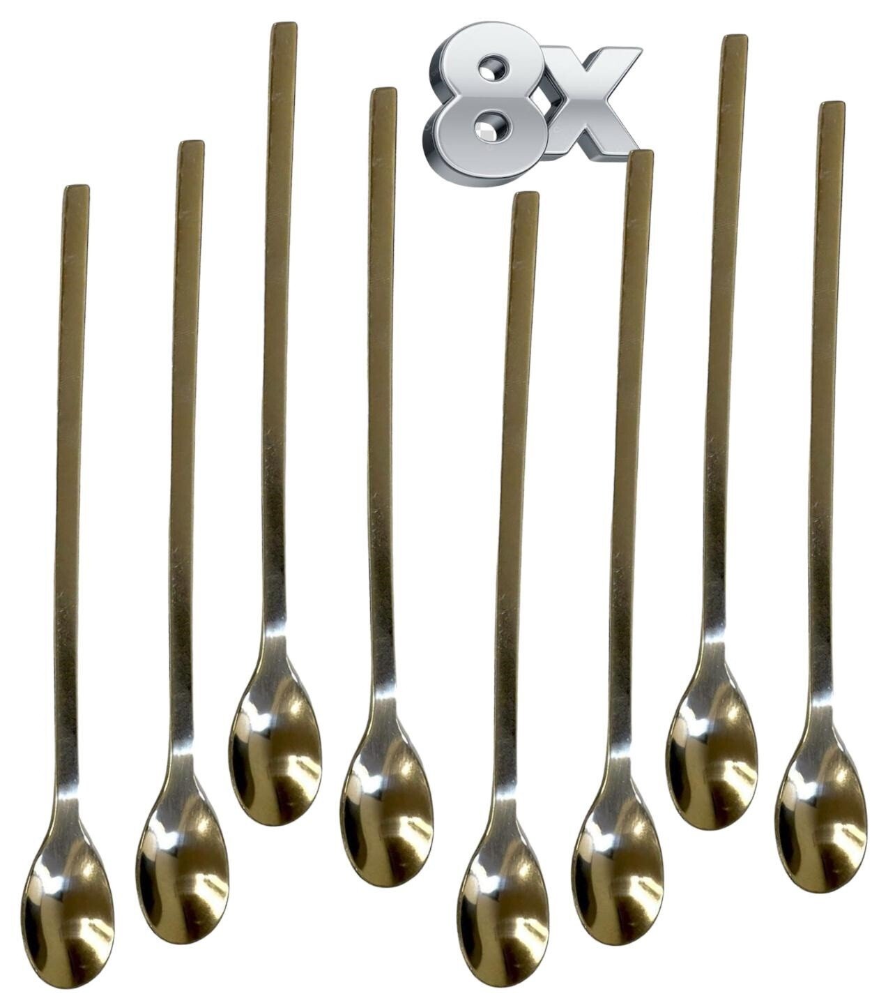 8 x Long Handled Cocktail Spoons Knickerbocker Latte Sundae Teaspoons Bar Tool