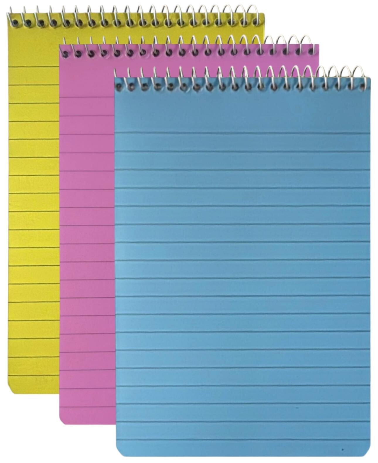 6 Neon NOTE PADS Neon Spiral Bound Ruled Lined 100x150mm Plastic Cover Notebooks