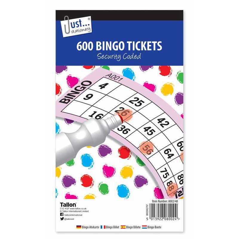 Jumbo Bingo Book Pad of 600 Tickets 6 To View All Colours Security Coded - New