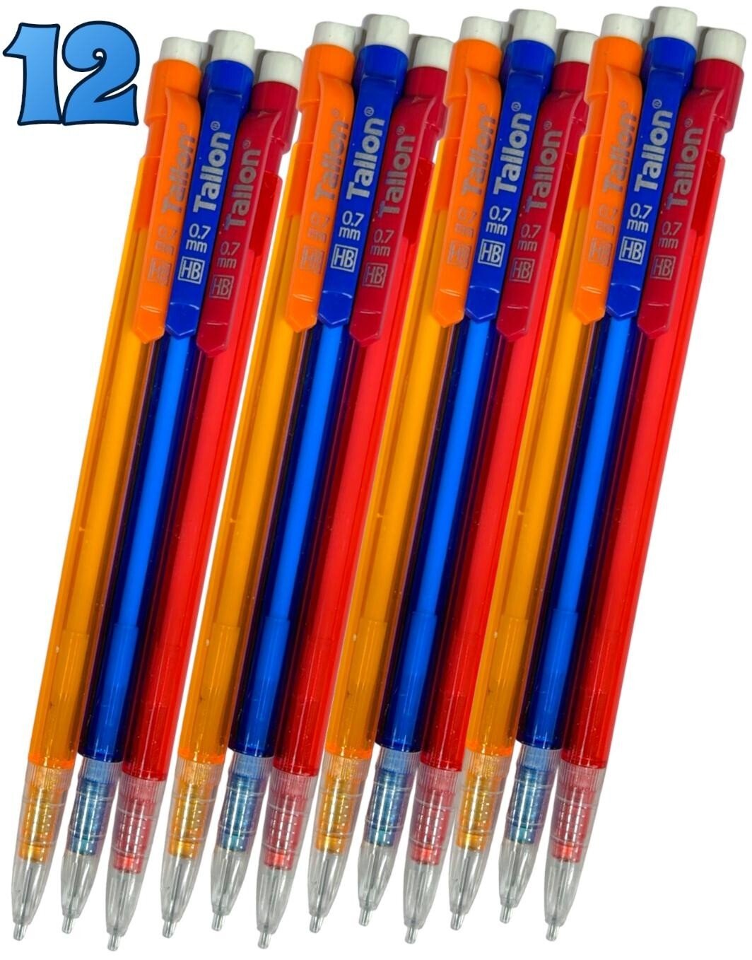 12Pcs Mechanical Pencils Set Automatic HB Lead Refills 0.7mm Erasers Propelling
