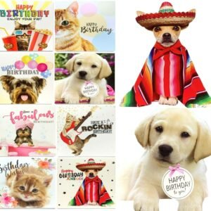Pack of 8 Mixed Assorted Happy Birthday Pet Cards Greeting Card Cats & Dogs