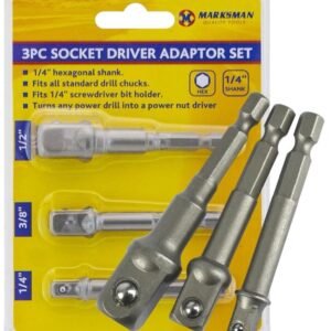 3pcs Drill Socket Adaptor Hex Drive To 1/4″ 3/8″ 1/2″ Drive Socket Adapter Set