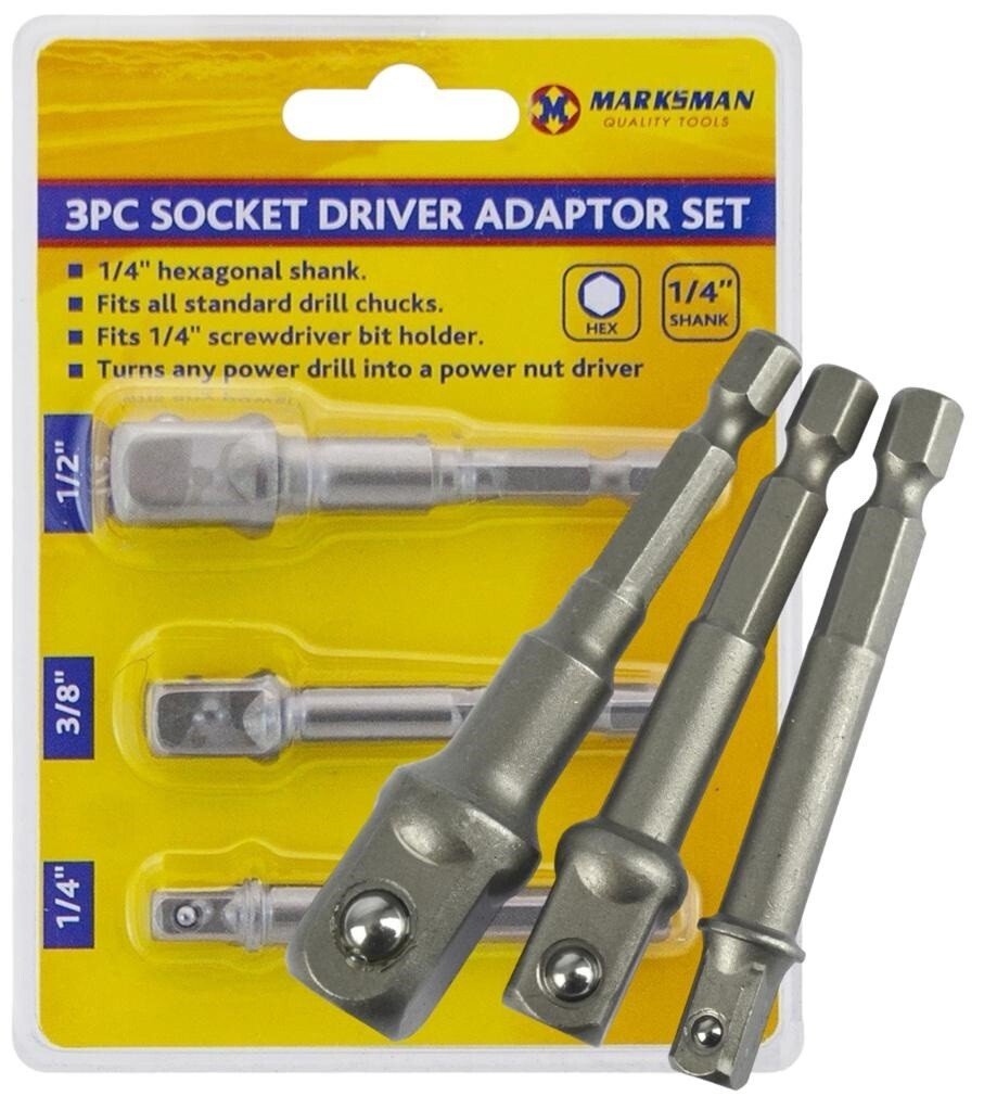 3pcs Drill Socket Adaptor Hex Drive To 1/4" 3/8" 1/2" Drive Socket Adapter Set