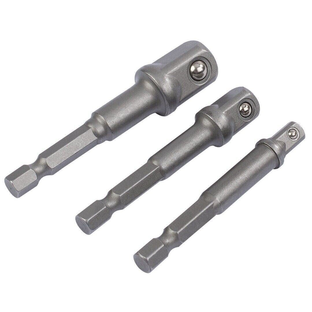 3pcs Drill Socket Adaptor Hex Drive To 1/4" 3/8" 1/2" Drive Socket Adapter Set