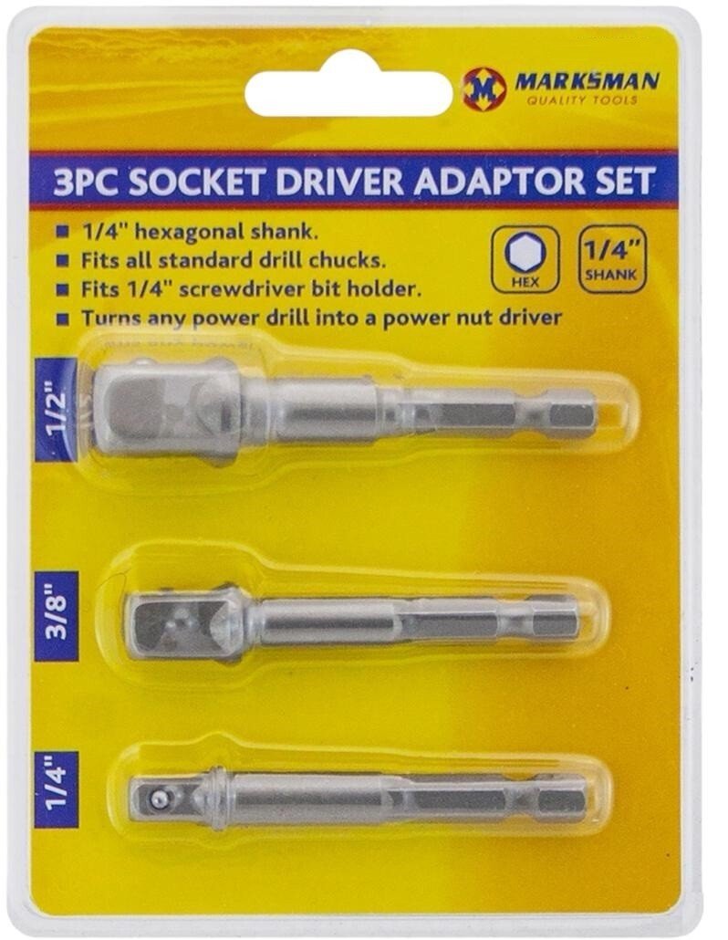 3pcs Drill Socket Adaptor Hex Drive To 1/4" 3/8" 1/2" Drive Socket Adapter Set