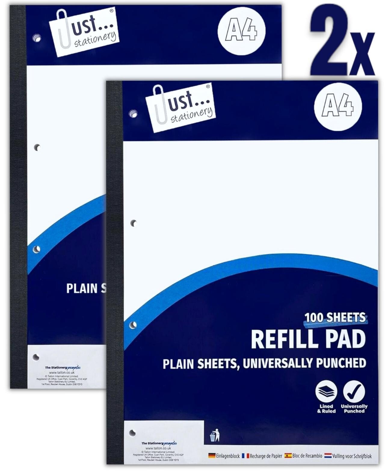 2x A4 Plain Refill Pad 100 Page Notepad Memo Writing Ruled Student Office School