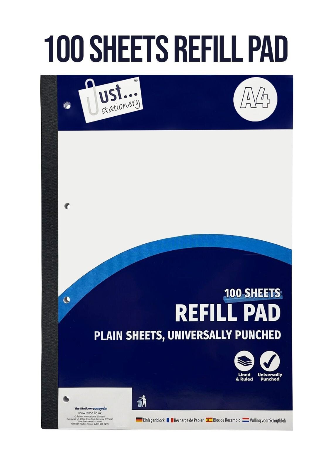 2x A4 Plain Refill Pad 100 Page Notepad Memo Writing Ruled Student Office School