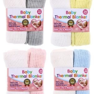 2 x 100% Cotton Baby Cellular Blanket Crib Pram Cot Bed 70x90cm – Economy Pack