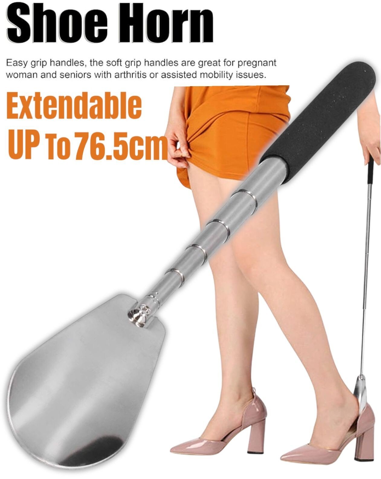Long Handle Extendable Shoe Horn Metal Shoehorn Handheld Remover Telescopic UK