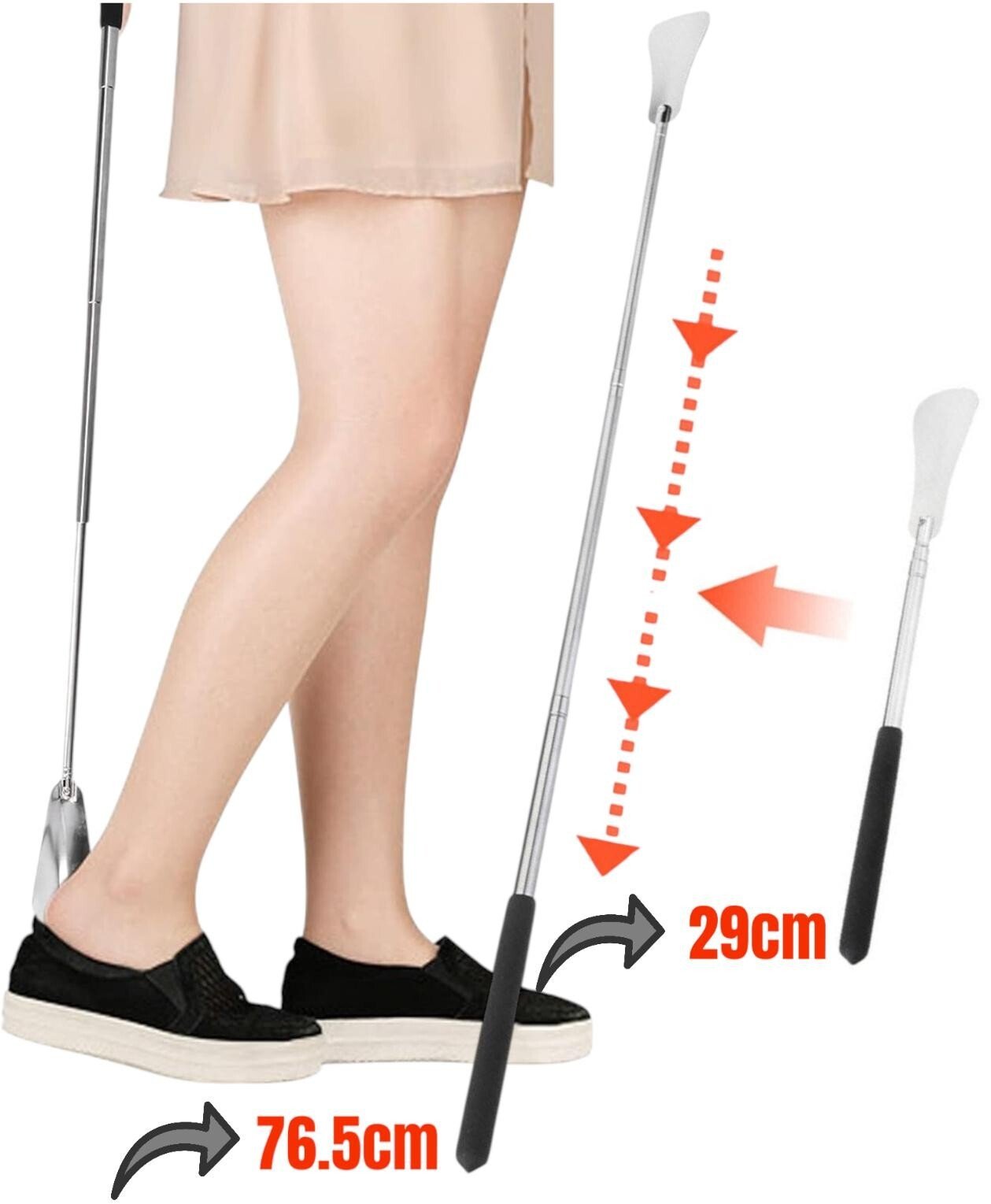 Long Handle Extendable Shoe Horn Metal Shoehorn Handheld Remover Telescopic UK