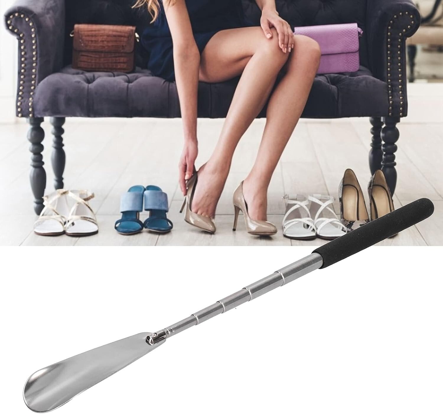 Long Handle Extendable Shoe Horn Metal Shoehorn Handheld Remover Telescopic UK