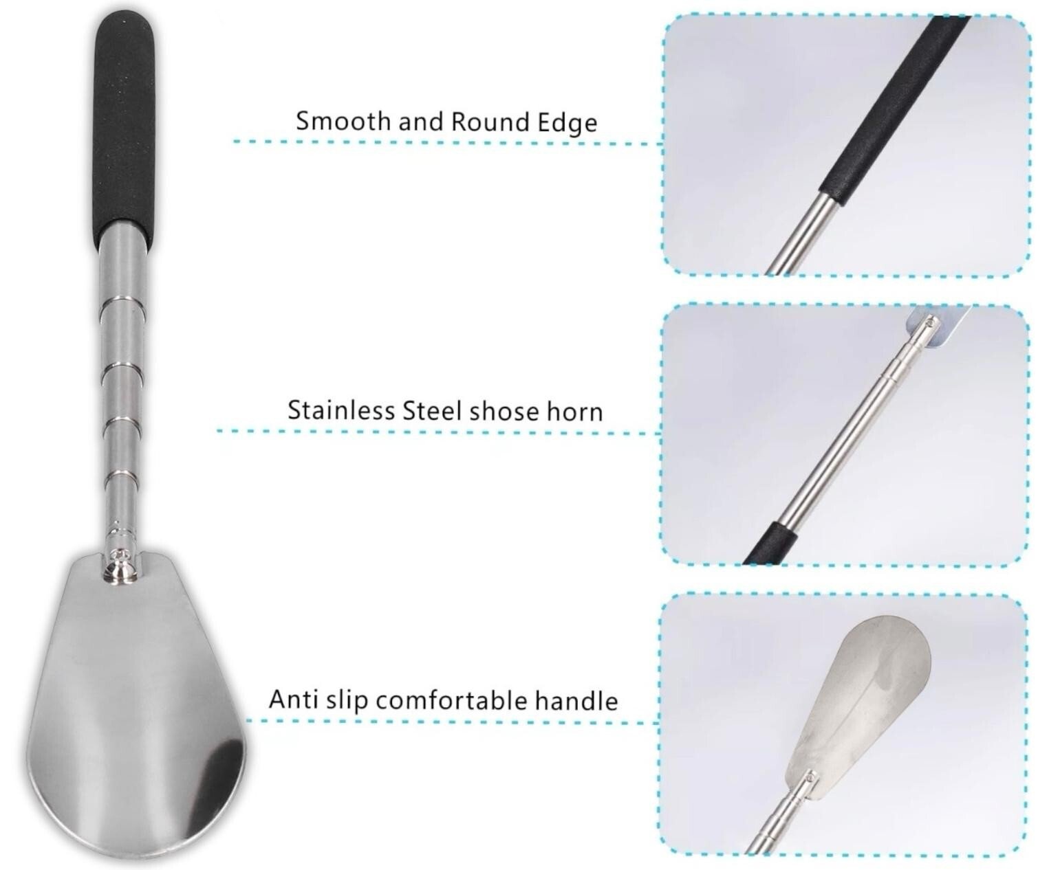 Long Handle Extendable Shoe Horn Metal Shoehorn Handheld Remover Telescopic UK