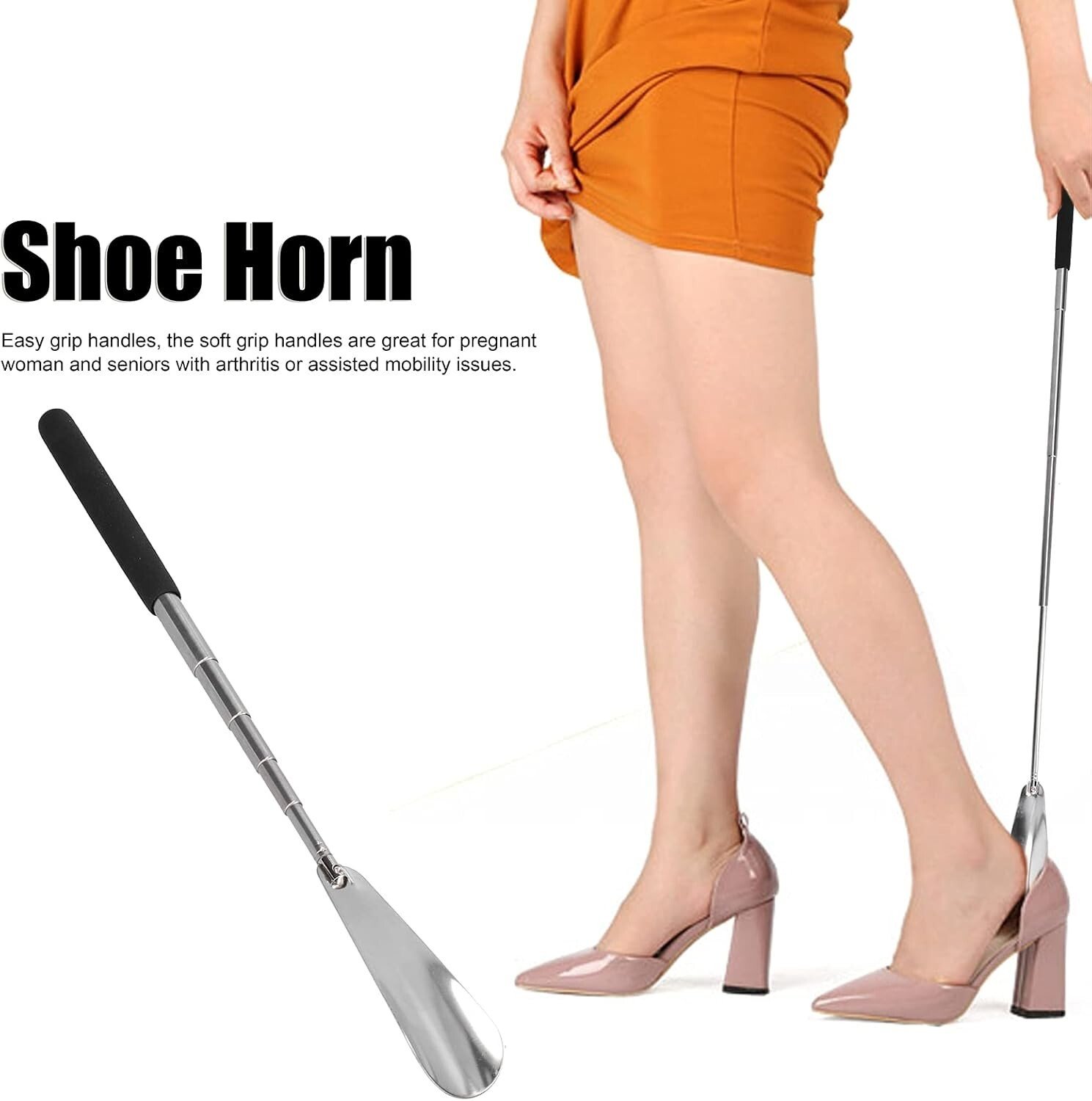 Long Handle Extendable Shoe Horn Metal Shoehorn Handheld Remover Telescopic UK