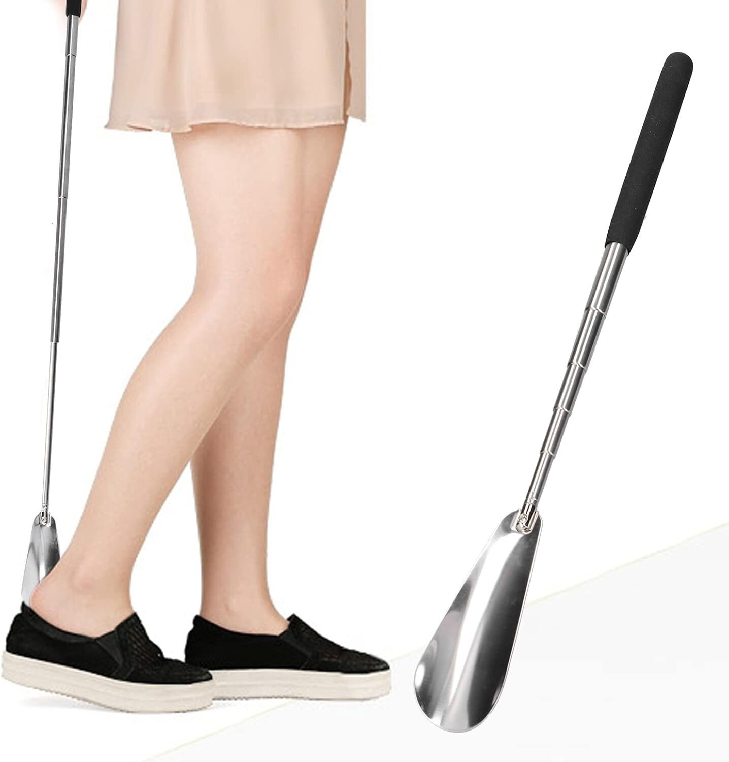 Long Handle Extendable Shoe Horn Metal Shoehorn Handheld Remover Telescopic UK