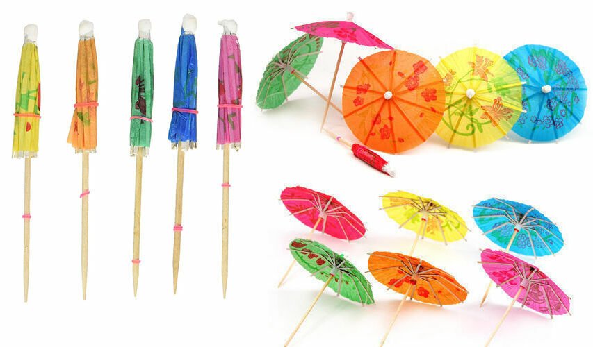 30 Mixed Paper Cocktail Umbrellas Parasols for Party Tropical Drinks Accessories