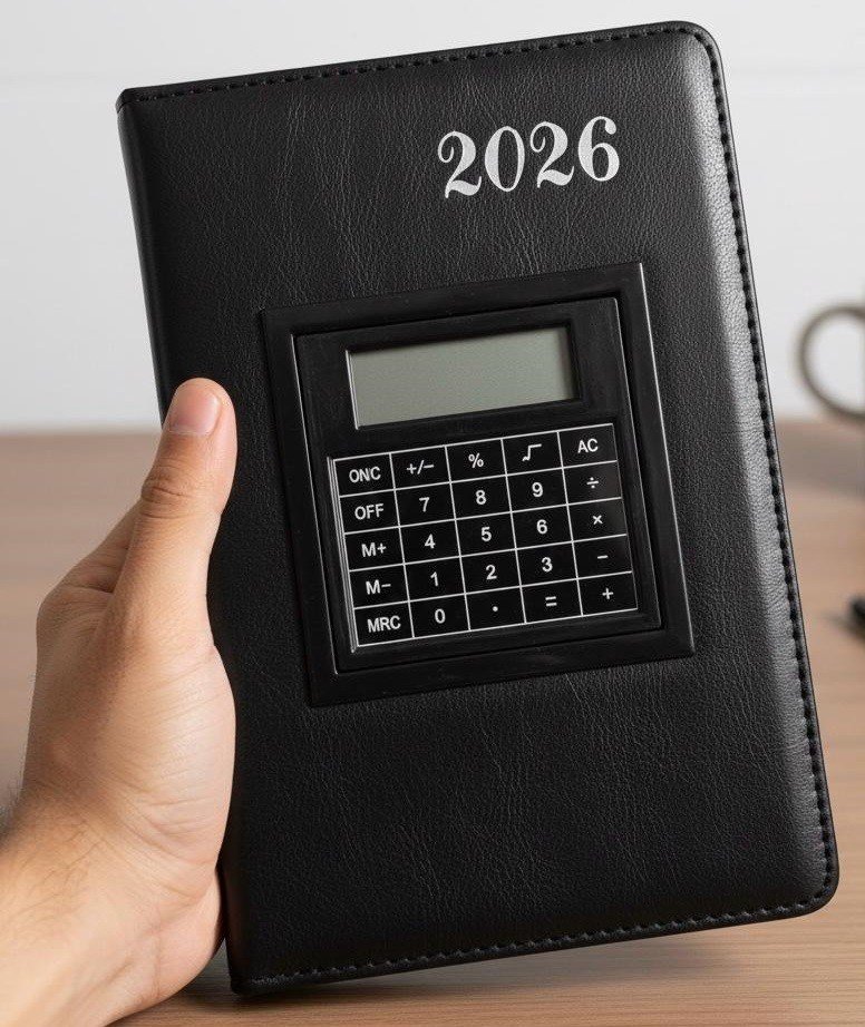 2026 Diary A5 Day A Page Full Year Planner Desk PU Luxury Leather & Calculator