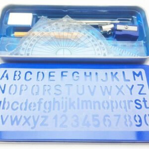 10 Piece Maths Set Geometry Compass Ruler Protector School College in Tin Case