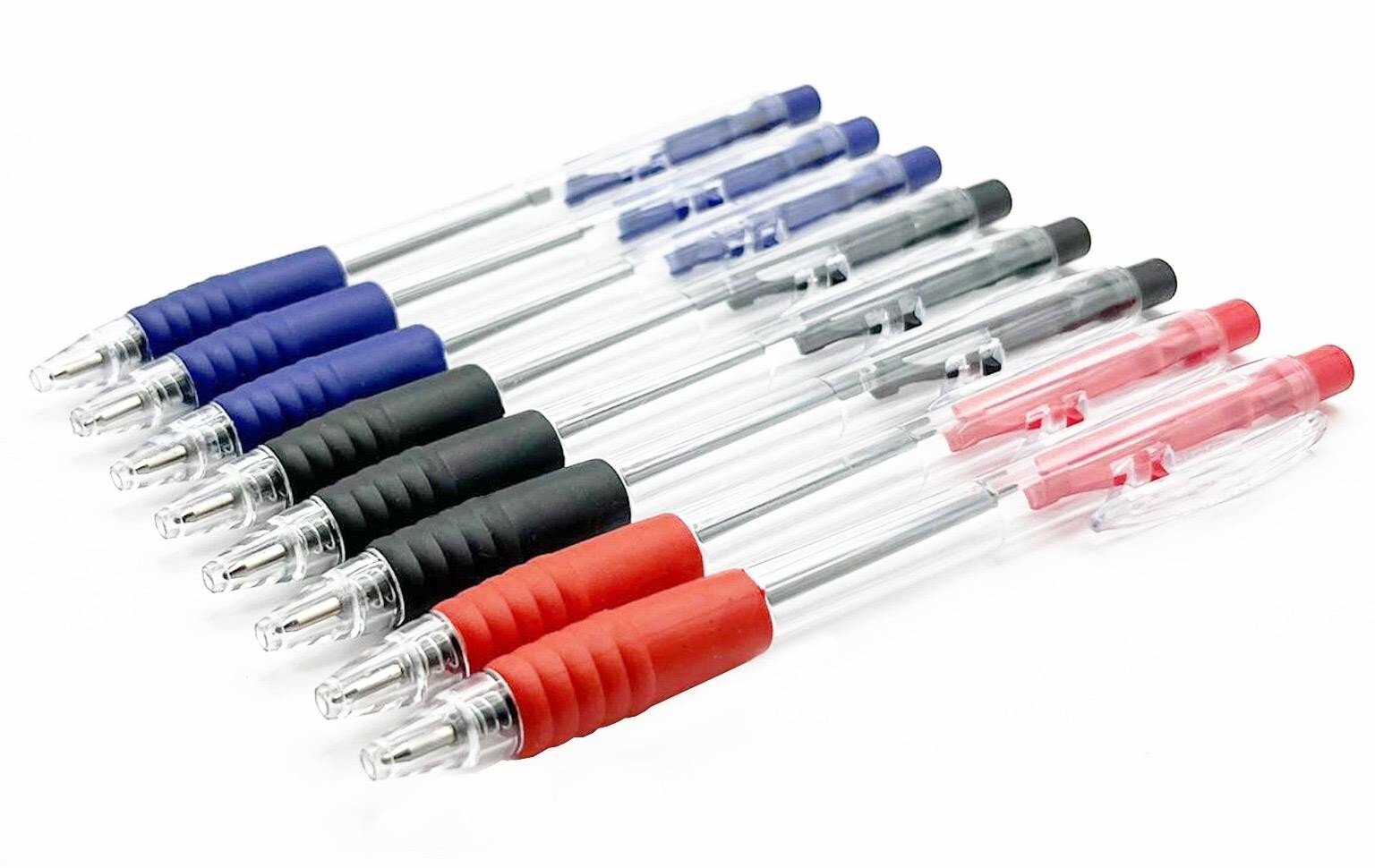 8x Retractable Ballpoint Pen Soft Rubber Grip Pens Black Blue Red Office School