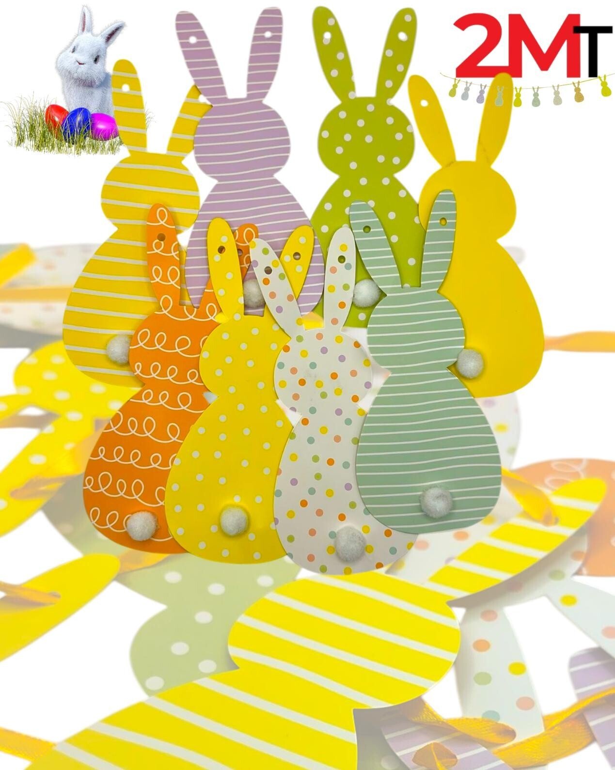 Easter Bunting Bunny Rabbit Banner Garland Hanging Ready Threaded 2 Metres