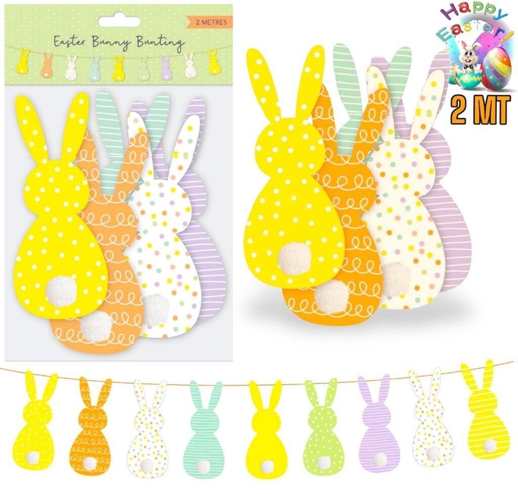 Easter Bunting Bunny Rabbit Banner Garland Hanging Ready Threaded 2 Metres