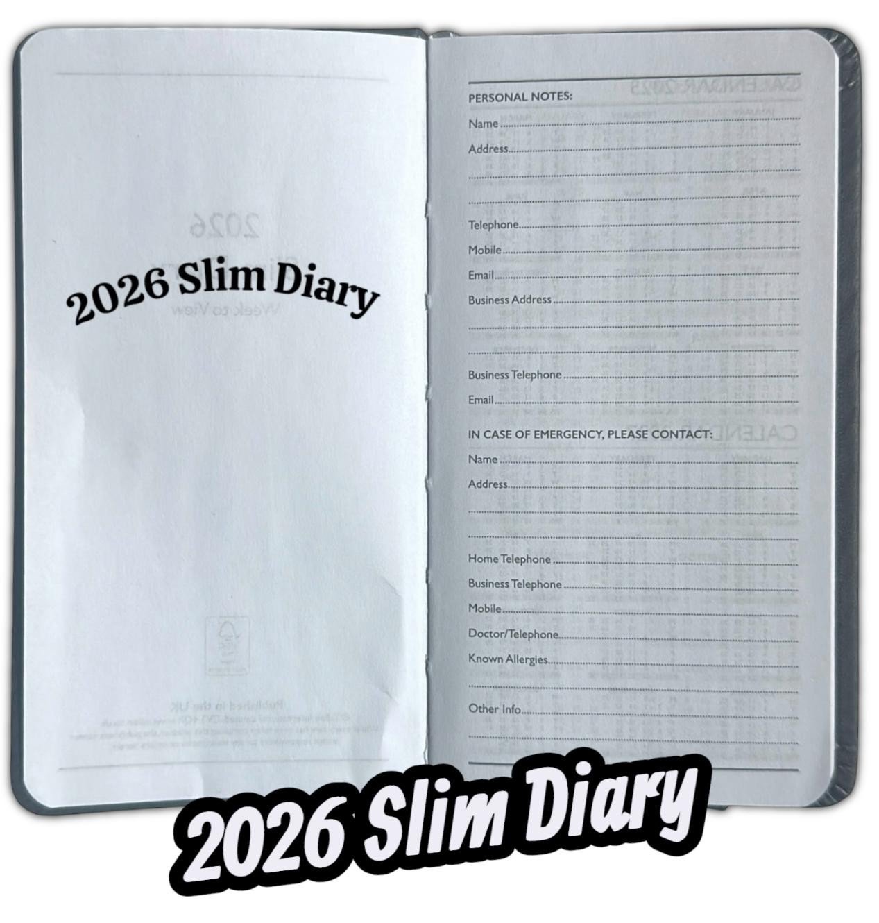 2026 DIARY SLIM LINE WEEK TO VIEW FULL YEAR PLANNER WATERCOLOR DUCK  XMAS GIFT