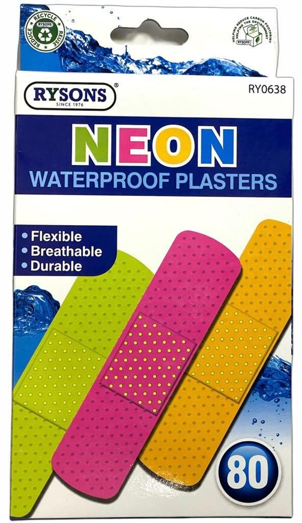 80 x Neon Waterproof Plasters Washproof Breathable Adhesive First Aid Healing