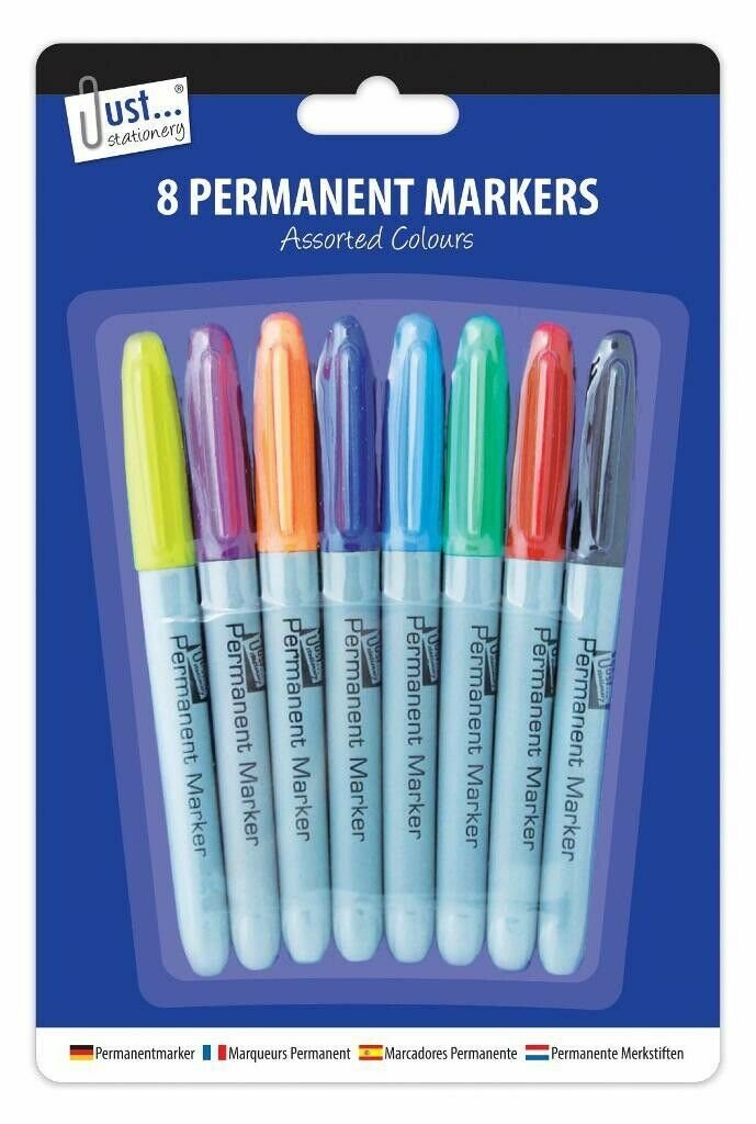 8 Pack Permanent Marker Pens Tip Bullet Point Multi Assorted Colours Pen Office