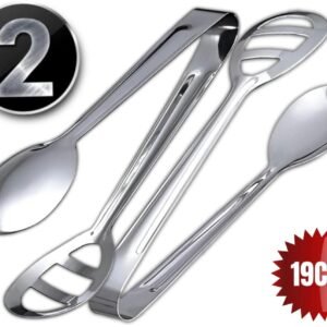 2PK STAINLESS STEEL MULTI PURPOSE KITCHEN FOOD SALAD ICE SERVING TONG TONGS 19CM
